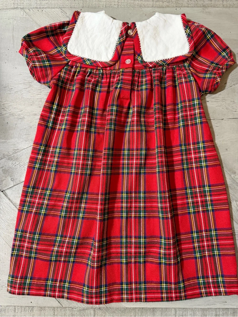 Southern Siblings Tartan Plaid Holiday 3T  White Bib linen Collar embroidered S